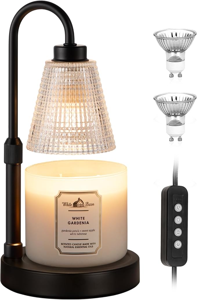 Big Black Candle Warmer Lamp with Timer, Dimmable Candle Warmer for Home Decor, Height Adjustable Candle Lamp for Jar Candles, Birthday Gifts for Women Mom, House Warming Gifts New Home