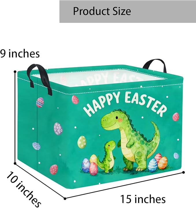 TIBAOLOVER Rectangular Easter Basket Baby Storage Basket with Handles for Home Kitchen Boys and Girls Cute Storage Bin Organizer Shelf Book Room Decor(Green Dinosaur)