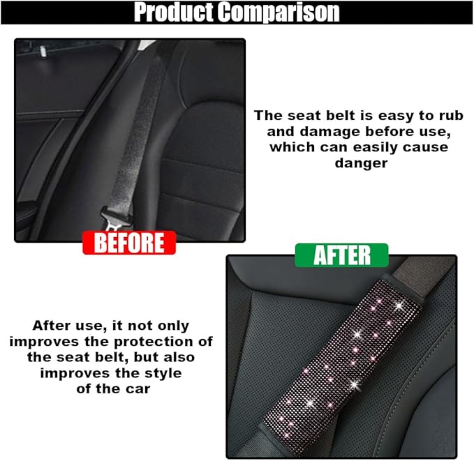 2PCS Bling Car Seat Belt Shoulder Pads, Bling Rhinestones Seat Belt Covers for Women, Car Seatbelt Strap Pad with Crystal Diamond, Car Interior Accessories for Car SUV (Pinnk Diamond)