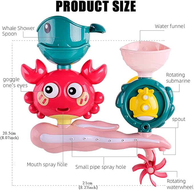 Baby Bath Toys for Kids Ages 1-3, Crab Bathtub Water Toys for Toddler 2-4, Mold Free Bath Toys W/ Suction Cup for Babies 6-12 Months Boys Girls Infant Gifts (Pink)