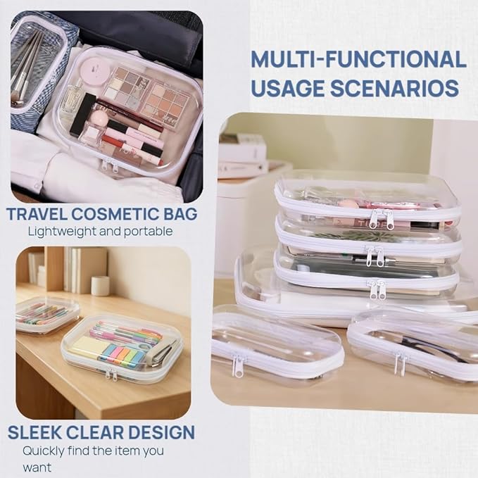 3PCS Clear Hard Plastic Zipper Case, Double Zippers Hard Pouch, Portable Travel Organizer Bin Clear Makeup Bag for Toy Storage, Snack Bag, Cosmetics, Pencil Case, Diaper Bag, Toiletry Bag