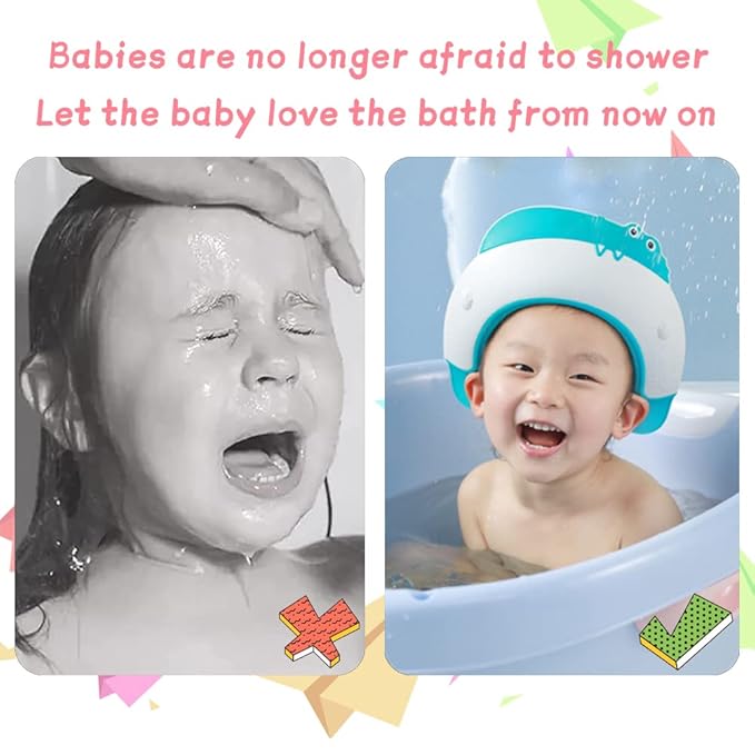 Baby Shower Cap Shield, Shower Cap for Kids, Visor Hat for Eye and Ear Protection for 0-9 Years Old Children,Cute Dinosaur/Crocodile/Hippo shape Makes the Baby Bath More Fun (Crocodile, Yellow)