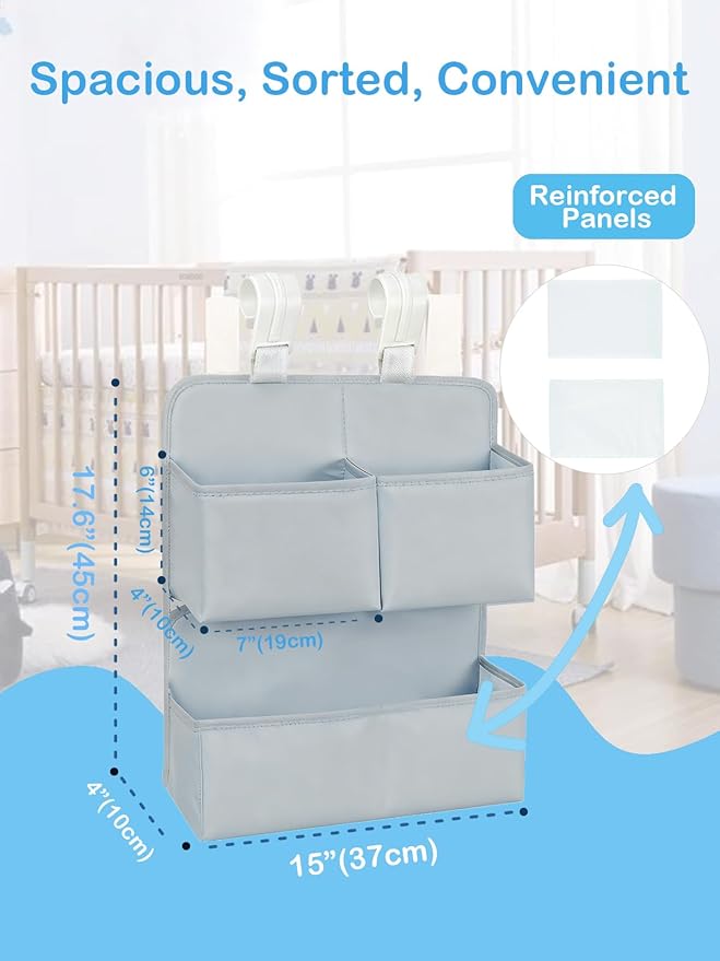 Hanging Diaper Organizer for Bassinet/Crib/Playpen/Playard – Hold 80+ Diapers - Changing Table Diaper Holder Attachment Accessories- Diaper Stacker Nursery Caddy Organizer - Grey