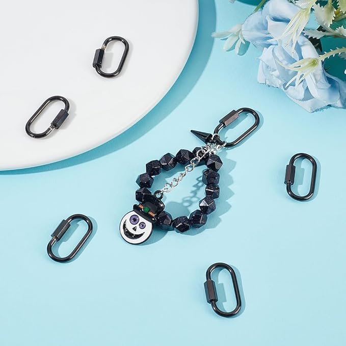 UNICRAFTALE 6pcs Black Oval Screw Carabiner Lock Screw Lock Clip Clasps Lock Stainless Steel Key Carabiner Clasp Metal Keychain Clip Hook Quick Link for Jewelry Making Handbag Accessory