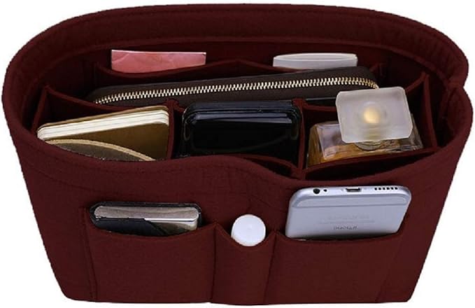 ZTUJO Purse Organizer Insert, Felt Bag Organizer For Handbag Purse Organizer,13 Colors, 6 Size (Large, Wine Red)