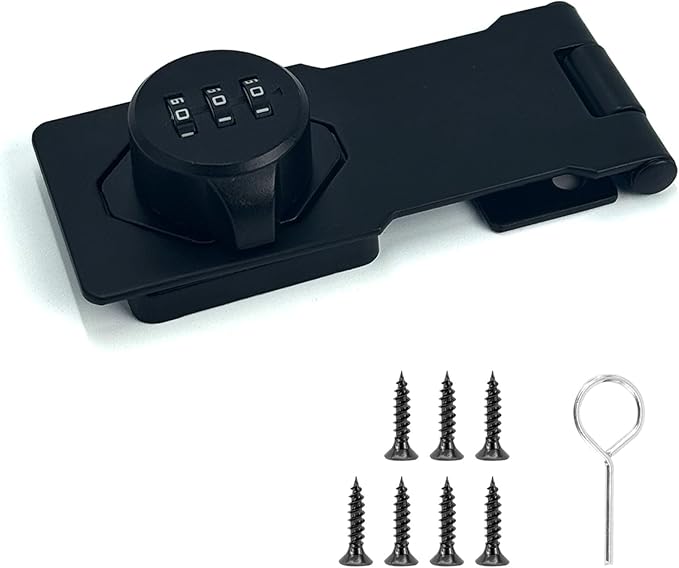Keyless Combination Lock, Code Zinc Alloy Door Latch, 3-Digit Combination Lock, Twist Knob Hasp Latch Lock, Cabinet Locks with Combination, Easy DIY Installation (Black)