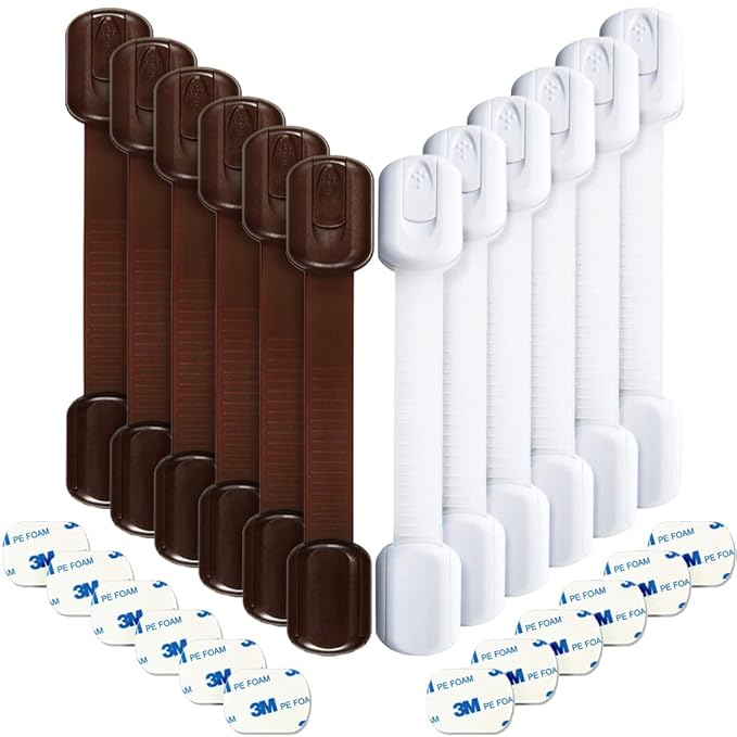 Child Safety Strap Locks - 24 Pcs Baby Proofing kit - Cabinet, Drawer, Cupboard, Toilet Seat, Refrigerator, Oven, Dishwasher Locks - 3M Adhesive Adjustable Toilets Seat Fridge Latches - No Drilling