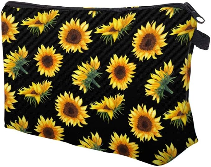 Deanfun Makeup Case Small, Cosmetic Zipper Bag Waterproof for Purse Mini, Women Cute Traveling Accessories Pouch for Ladies Thanksgiving Christmas Gifts(Sunflower D2-52355)