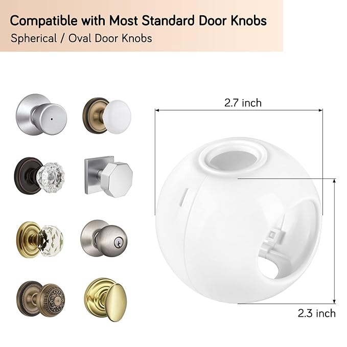 GRENFU Child Proof Door Knob Covers 6-Pack Universal Fit Baby Proof Door Knob Covers Prevents Toddlers from Opening Doors, Easy 1-Hand Use for Adults Door Knob Child Proof Cover Child Door Locks