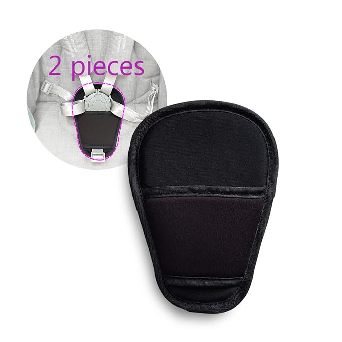 SeedFuture Baby Stroller Seatbelt Crotch Cushion Black 2 Piece, Universal Pram Belt Pads for Newborns Infants Kids, Pushchair Seat Belt Crotch Covers