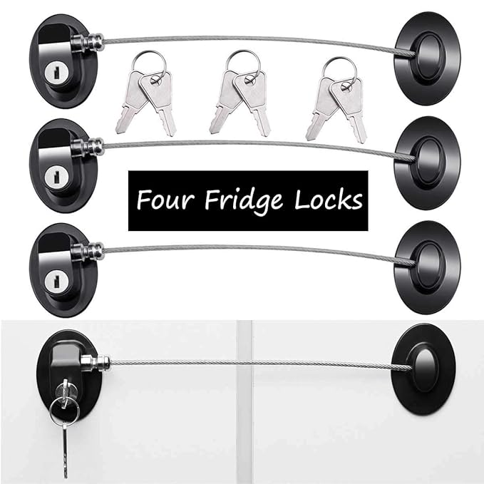 4 Pack Refrigerator Locks with 8 Keys,Child Safety Fridge Lock,Refrigerator Lock Combination,Mini Fridge,File Drawer,Toilet Seat Lock with Strong Adhesive (Black)