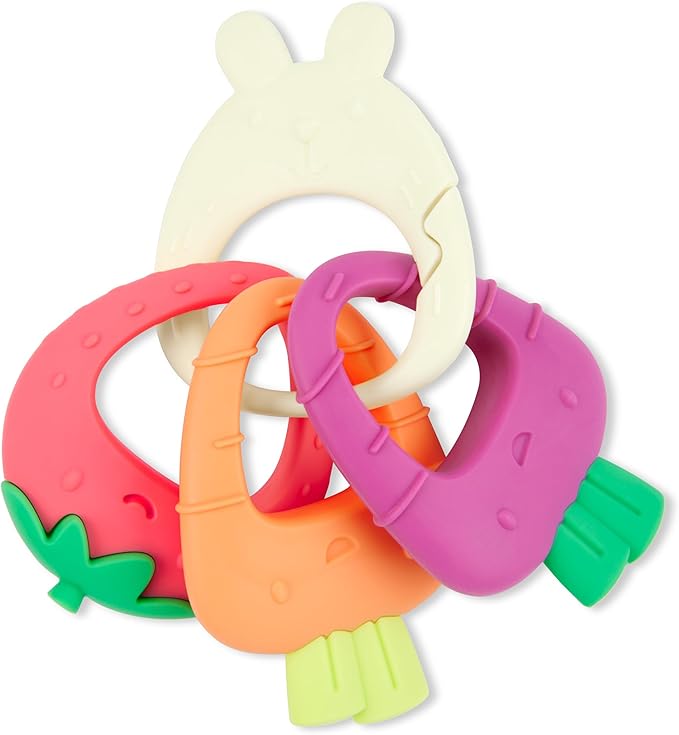 Skip Hop Soft Silicone Baby Teething Ring Toys Farmstand Teethe & Play Toy Set of 4, BPA-Free, Age 3m+