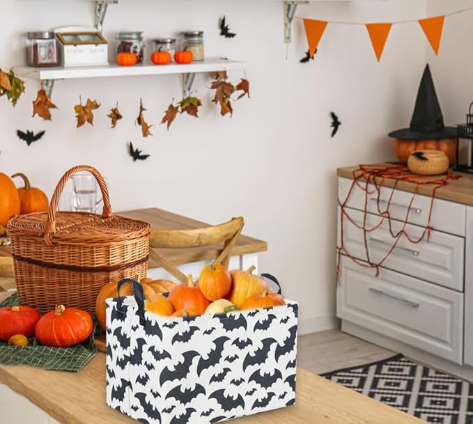 Sanjiaofeng Rectangular Kids Storage Bins,Halloween Baskets Bat Basket Organizer.Waterproof PE Coating Storage with Handles.Clothers,Toys,Books,Kid's Gifts Storage. (Bat)