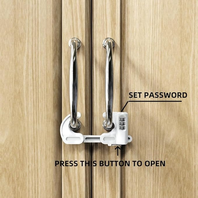 4 Pack Child Proof Cabinet Door Locks Baby Safety Combination Adjustable Cupboard Locks Passwords Child Proofing Latches for Knob Handle Drawers Closet (White)