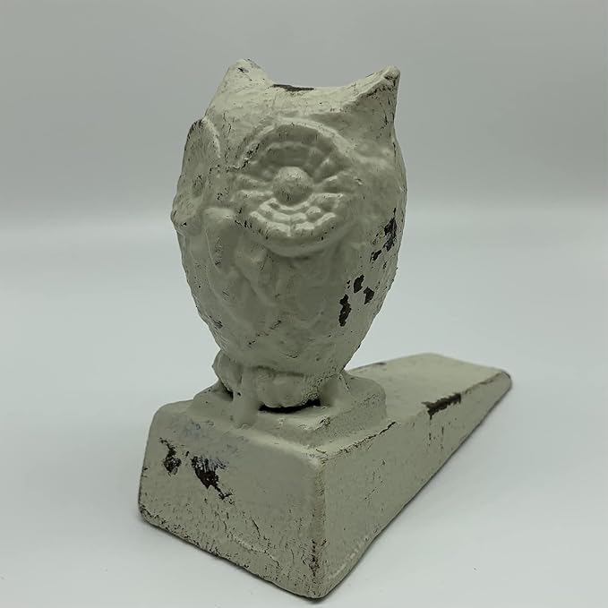 Decorative Owl Door Stop, Heavy Duty Cast Iron Door Stops, Antique and Vintage Animal Collection Decorative Door Stopper Wedge for Bedroom - White