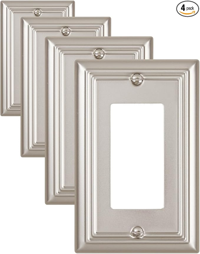 4-Pack Decorator Wall Plate, for Dimmer Switch, GFCI Outlet and Receptacal, Satin Nickel Outlet Cover, Midsize, A031 Series