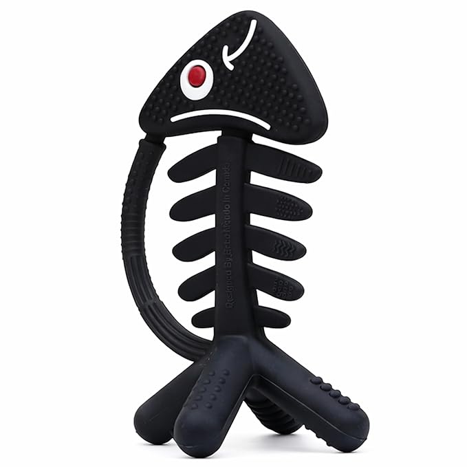 3 in 1 Infant Toys, Baby Teething Toys 3–6 6–12 Months, Teethers for Babies 0–3–6–12 Months for Teething Relief, Baby Gift, Baby Teether Toys, Silicone Sensory Toys, USA Patent Pending, Fish (Black)