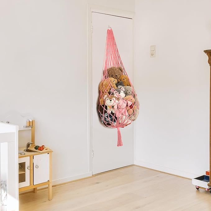 Novel Stuffed Animal Hammock Corner Hanging Net for Stuff Aniaml Storage Macrame Toy Display Plush Toy Holder-Perfect for The Tiny Space Walls (pink, XXL)