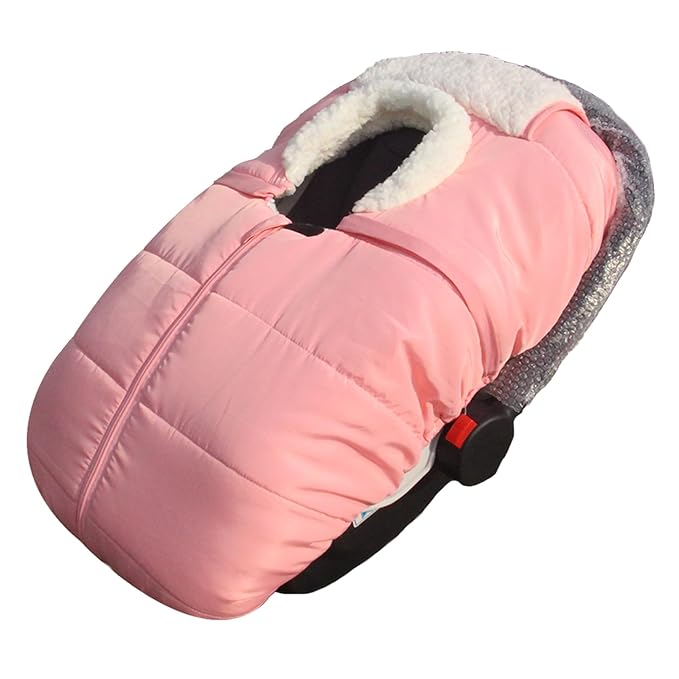 Winter Baby Car Seat Cover, Infant Carrier Cover Cold Weather, Windproof Newborn Warm Carseat for Unisex Babies（Pink）