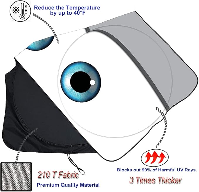 Gven Windshield Sun Shade for Car Front Window Sunshades Windshield Cover Automotive Interior Sun Protector Accessories for Compact& Midsize Sedan,Com& Subcompact SUV,Small Pickup,Wagon(Eyes-Grey, S)