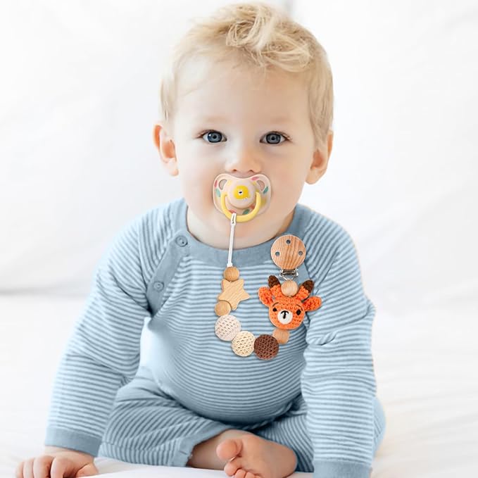 Pacifier Clip, Cute Animal Pacifier Holder Clip for Boys and Girls, Most Pacifiers, Baby Teethers, Baby Shower and Baby Essentials(Deer)