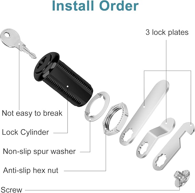 Cam Locks Black Cabinet Locks Keyed Alike, 1-3/8'' (Length) Cylinder Secure Files Drawers RV Storage Locks Replacement Set, Zinc Alloy (Black 1-3/8 Inch 2Pcs)