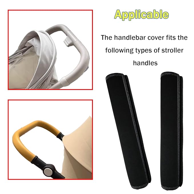 2 Pack 10.82 * 5.51 inches Stroller Armrest Handle Cover,Pushchair Handlebar Cover,Universal Protective Bumper Bar Covers Replacement Removable Toddler Pram Bumper Dust Proof Handle Gloves(Black)