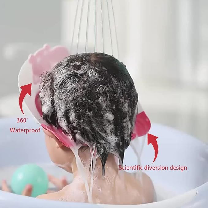Baby Shower Cap Shield, Shower Cap for Kids, Visor Hat for Eye and Ear Protection for 0-9 Years Old Children,Cute Dinosaur/Crocodile/Hippo shape Makes the Baby Bath More Fun (Hippo, Red)