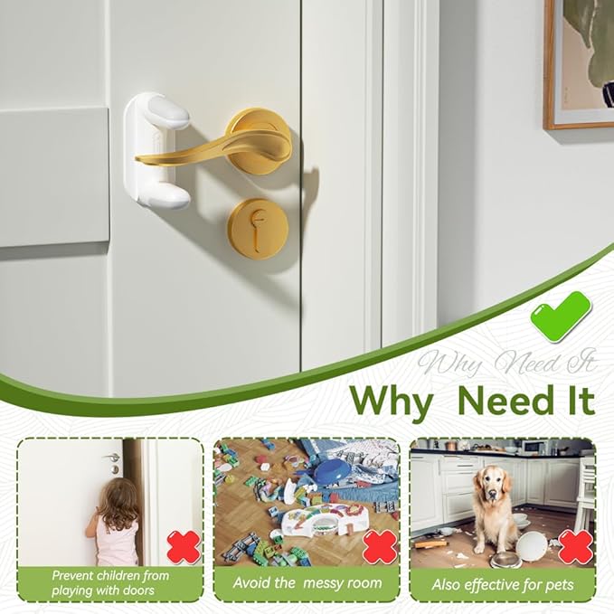 EUDEMON 2 Pack Updated Baby Safety Door Lever Lock, Door Handle Lock for Children & Pets, Child Proof Door Latch Lock, Revolve for 180°, Easy to Operate in Two Directions (White)