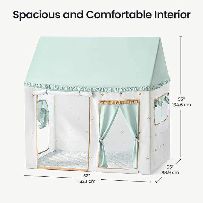 Tiny Land Kids Tent with Printed Mat, Kids Play Tent for Toddlers, Playhouse for Kid Indoor, Ideal Toy Gift for 3+ Boys & Girls, Play Room Furniture - 52" x 35" x 53" Green Forest