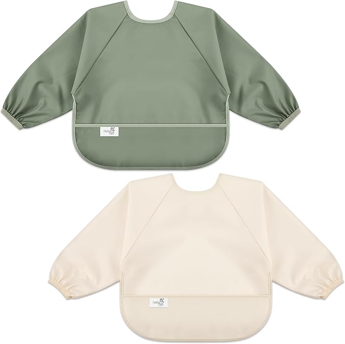 BebeBiu Long Sleeve Baby Bib, Waterproof Fabric, Catch-All Pocket, Baby Smock Bib, Adjustable Sleeves