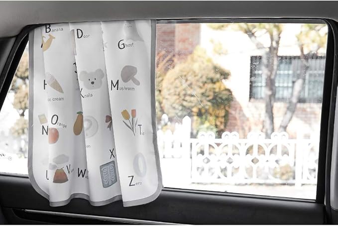 BEBEDECO Magnetic Car Sun Shade Curtain for Side Window – Sun Blocker and UV Protector for Baby, Kids, and Pets – Universal Fit with Built-in Magnets for Steel-Framed Door (Be-Pastel Alphabet)