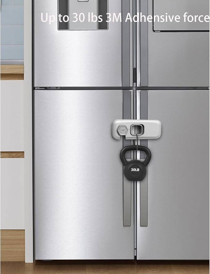 5Pack Child Proof Refrigerator Lock,Fridge Locks for Kids with Sticky Adhesive Pads,Baby Safety Locks for Fridges, Cabinets, Drawers, Double Doors and More (5 Pack)