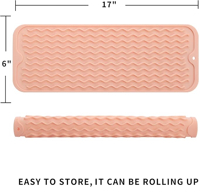 MicoYang Silicone Dish Drying Mat for Multiple Usage,Easy clean,Eco-friendly,Heat-resistant Silicone Mat for Kitchen Counter,Sink,Bar,Bottle,or Cup Pink M 17 inches x 6 inches