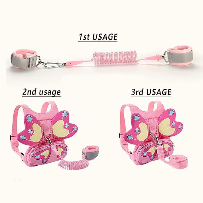 3 in 1 Toddler Harness Leash, Breathable Kids Safety Harness with Anti Lost Wrist Link, 360° Swivel Adjustable Cute Cartoon Walking Leash for Girls, Ideal for Toddlers Outdoor Travel Shopping