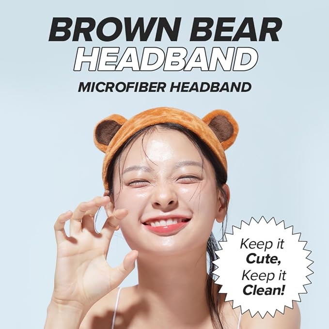 I DEW CARE Face Wash Headband - Brown Bear | Animal Head band for Face Washing & Skincare, Spa Day, Soft & Fuzzy, Cute for Makeup, Shower, Teen Girls Stuff, Teddy Bear Ears, (1 Count)