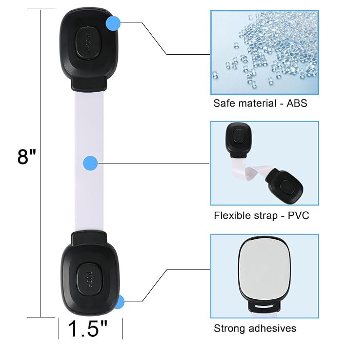 Fursafe&Q Baby Cabinet Locks, Child Safety Cabinet Proofing -Child Safety Strap Locks Adhesive Drawer Fridge Ovens Door Toilet Latches No Drill Multi-Purpose for Furniture Kitchen Lock (WB, 2Pack)