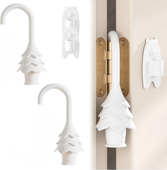 YOFENZO Christmas Tree Hanging Silicone Door Pinch Guard and Anti Door Slam Stopper,Child Safety Finger Pinch Guard,Baby Proofing Doors to Keep Door Open Stop Door from Slamming(2 PCS White)