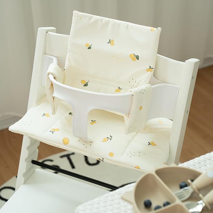 Baby Cushion Set Soft and Comfort High Chair Cushion for Infant, Toddler High Chair Accessories Easy to Clean and Install, Lemon White