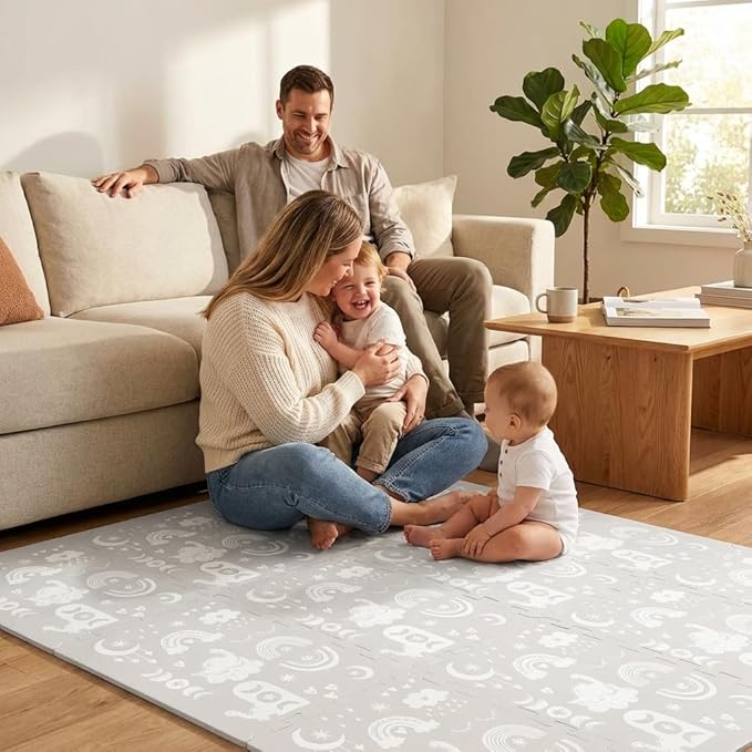 Premium Soft Foam Play Mat for Baby, 5.6 x 4 ft, Easy to Clean - The Perfect Modern Foam Playmat Fits Nicely with Your Kids Playroom Or Home Decor 0.5" Thickness (RainBoho)