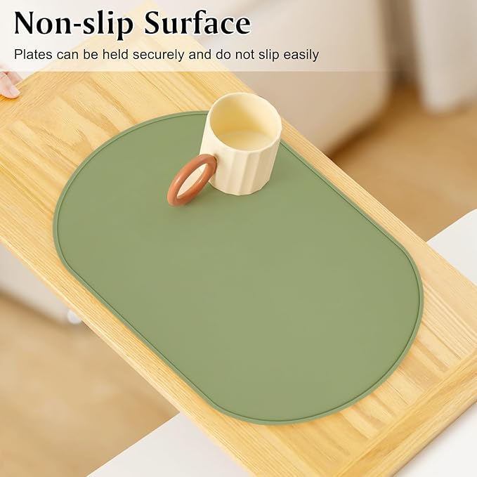 yuuzue Silicone Placemats Set of 4, Oval Heat Resistant Place Mats, Waterproof Washable Wipeable Dining Table Mats, Non-Slip Silicone Food Mat for Toddles Kids Adults Home Decor