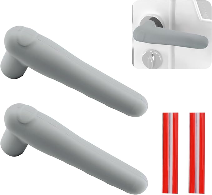 Door Handle Covers, 2Pcs Silicone Door Handle Glove Covers Safety Door Knob Cover Anti-Static Door Knob Protector for Flat Square Door Levers (Grey)