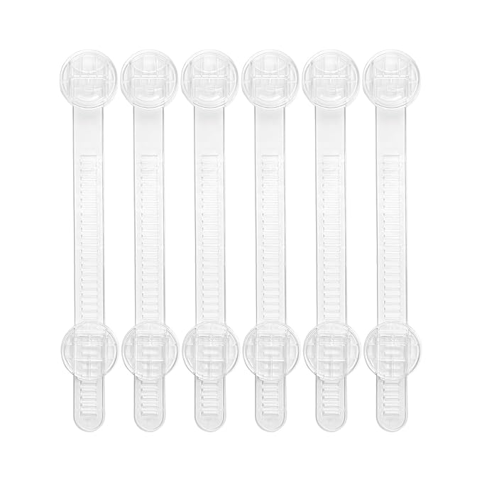 Snowharp Baby Proof Cabinet Locks, Safe Quick and Easy Transparent Drawer Door Latches, Adjustable No Drilling Child Safety Cabinet Straps for Fridge, Oven, Dishwasher, Toilet Seat (L, Count, 6)
