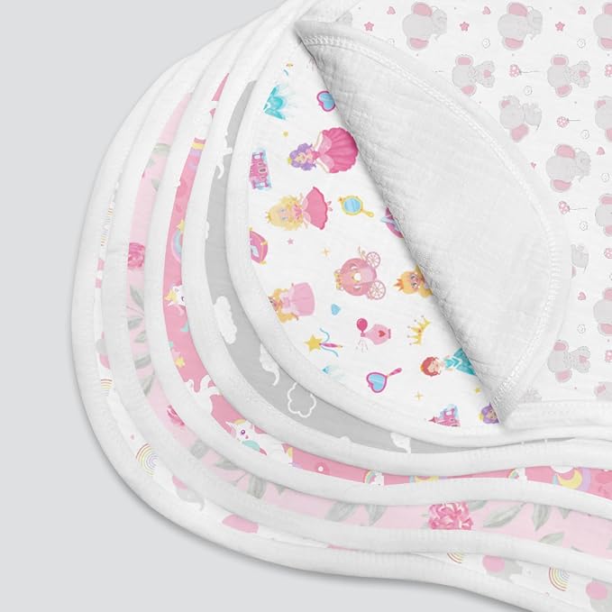 Spriggenix 6 Pack Pink Burp Cloths Baby Boys Girls with Elephant Pattern, Large Cotton Burping Clothes for Newborns Gifts Extra Soft and Absorbent 9.8X19.6inches