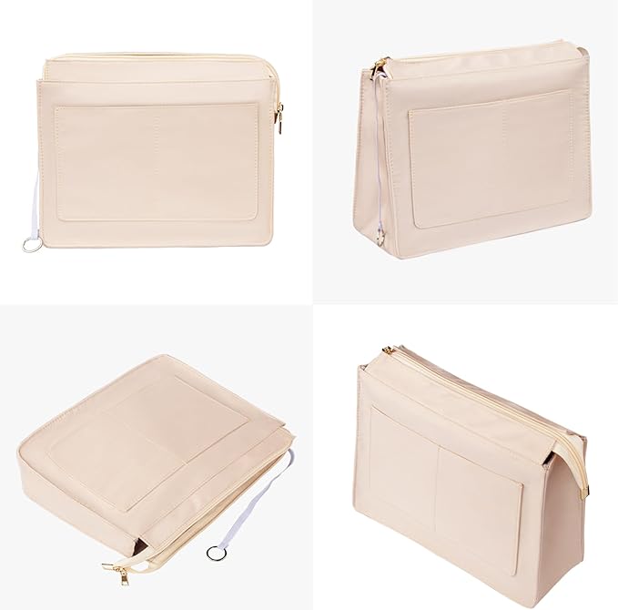 Vercord Purse Organizer Insert with Zipper for Women Hobo Handbags Shaper Insert 12 Pockets Bag Beige X Large