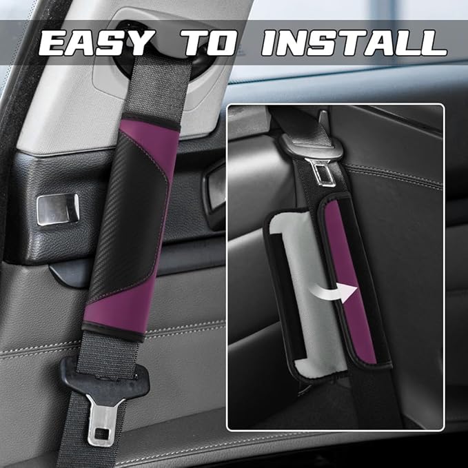 2PCS Car Seat Belt Cover Pad, Soft Carbon Fiber Leather Seatbelt Shoulder Protector for a More Comfortable Driving, Universal Safety Belt Strap Cover to Protect Your Neck (Purple)