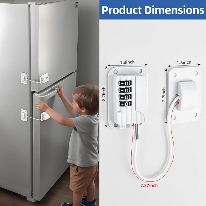 RORMGO Refrigerator Lock, Heavy Duty Fridge Locks for Kids, Freezer Lock with Combination for Refrigerator Drawer Cabinet Safety, Easy to Install No Keys Needed White