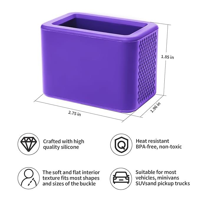 2 Pack Silicone Seat Belt Buckle Holder, Seat Belt Buckle Booster for Kids, Durable Silicone Material, Easy Access to The Buckles of Rear Seats, Car Accessories, Suitable for Most Car Models (Purple)
