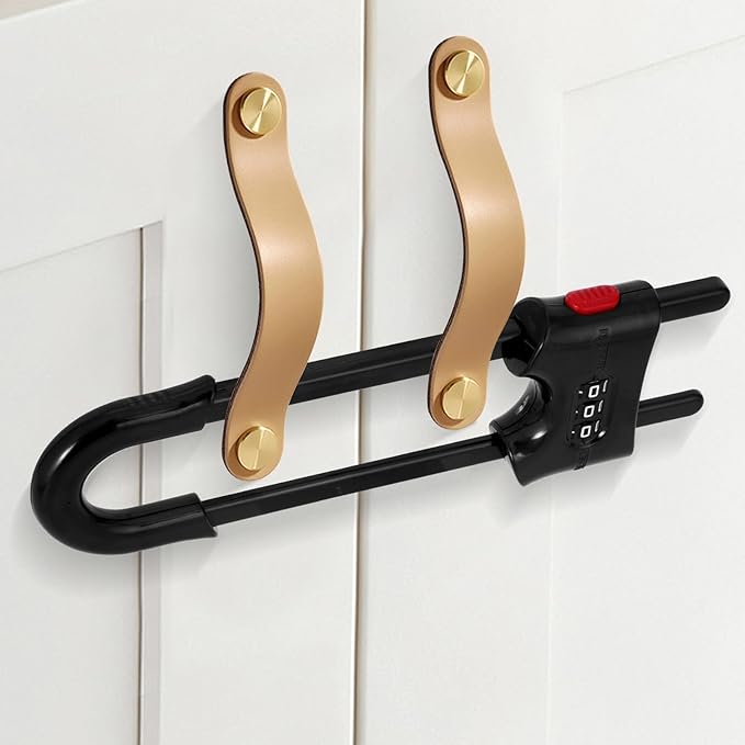 4 Pack Cabinet Locks with Combination U Shaped Sliding Cabinet Door Lock Child Proof Cupboard Locks Baby Proof Adjustable Safety Lock for Closet Code Latches Knob Handle Drawers - Black