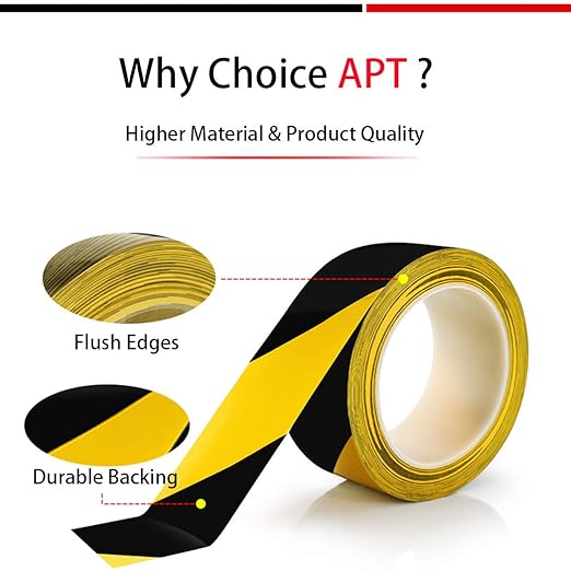 APT Premium Durable Black & Yellow Striped Safety Marking Tape (42 Rolls of 2" x 99Ft) Hazard Caution& Warning, Social Distancing, Warehouse & Gym Floor
